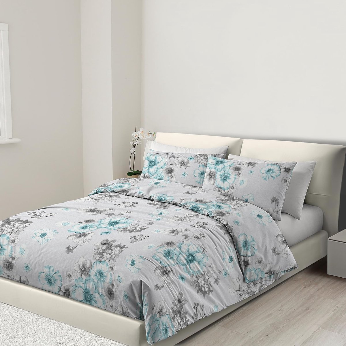 Ibenzoa Beddengoedset met Dubbel Dekbedovertrek en Twee Kussenslopen grijs