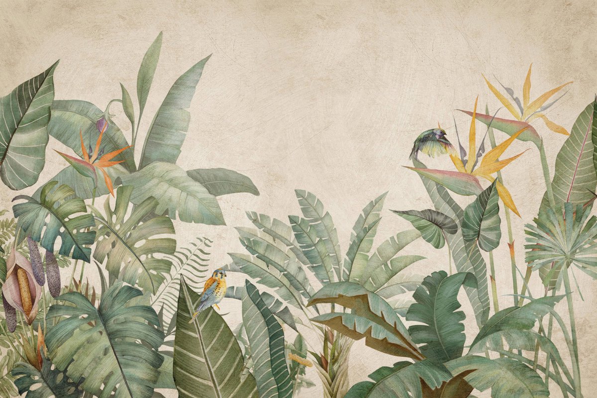 Fotobehang jungle in beige groen
