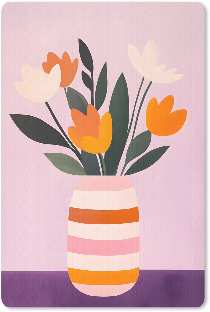 Muismat 18x27 cm - Mousepad Tulpen - Vaas - Strepen - Paars - Muismatten