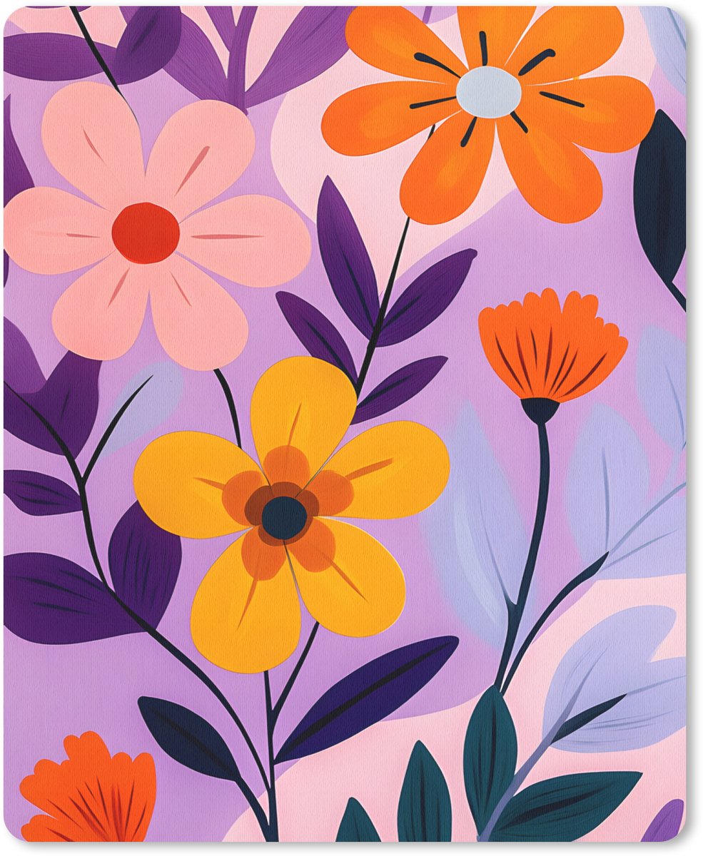Muismat 19x23 cm - Mousepad Bloemen - Kleurrijk - Bladeren - Muismatten