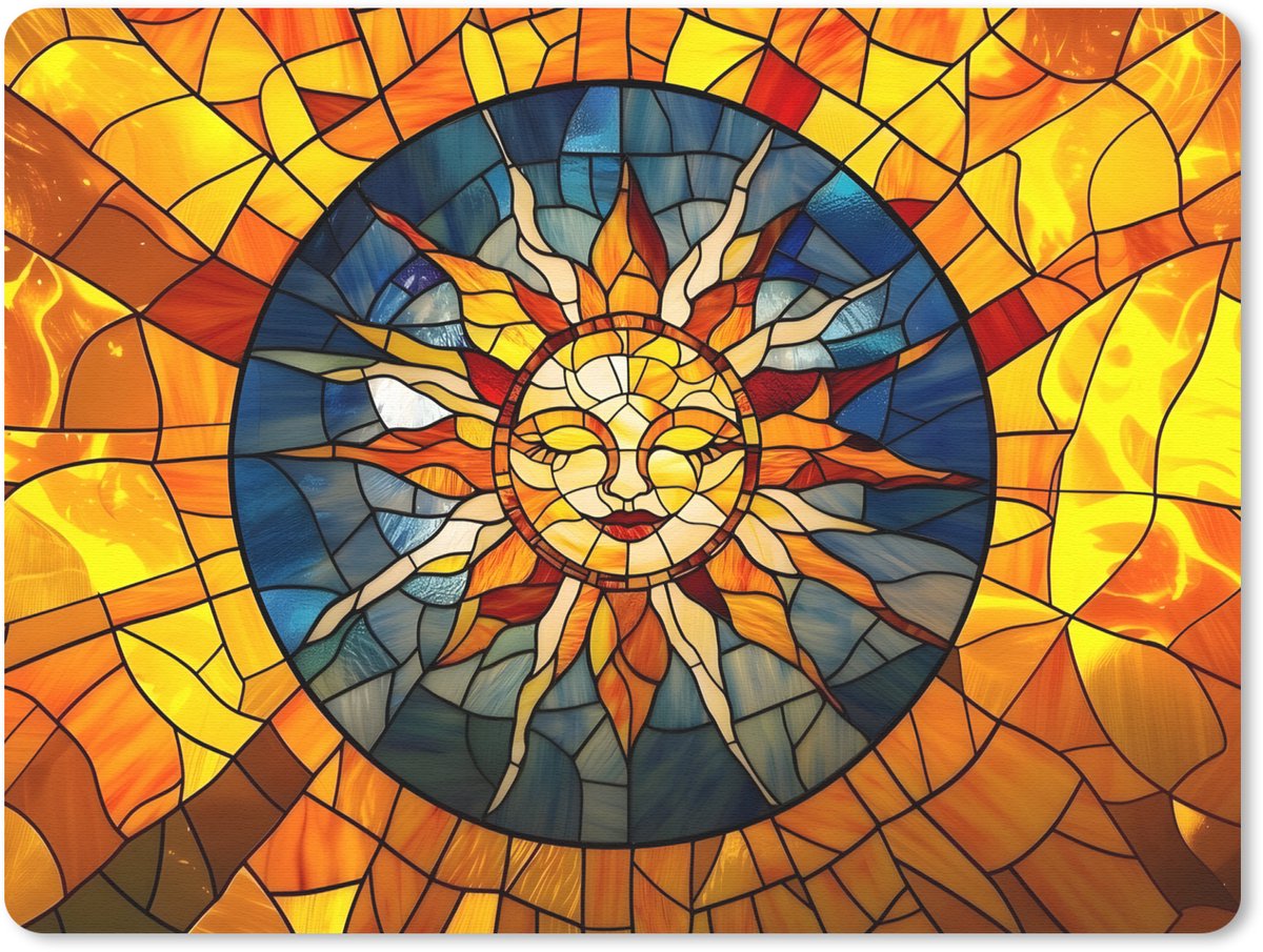 Muismat 23x19 cm - Mousepad Mozaïek - Zon - Geel - Cirkel - Muismatten