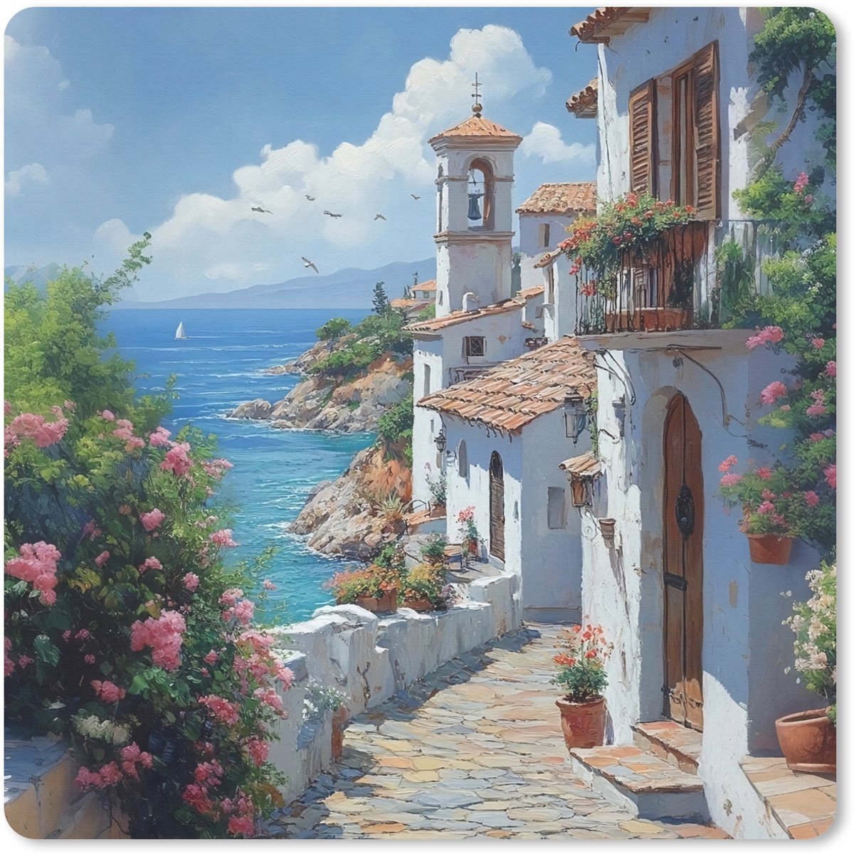Muismat 20x20 cm - Mousepad Huizen - Zee - Bomen - Bloemen - Muismatten