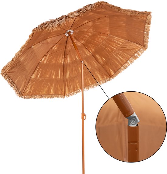 Springos Parasol | Strand Parasol | Parasols | Opvouwbaar | Hawaiiaans | 160 cm | Bruin