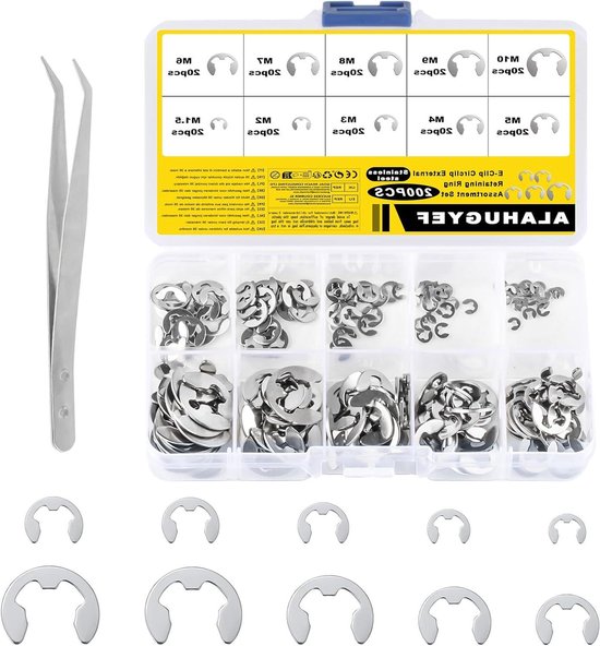 Borgringen Starlock geassorteerde set binnentand-sluitringen M3, M4, M5, M6, M8, M10, M12, zwart, 340 stuks