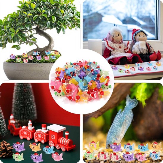 Allecto Plus - 48 Mini Figurines d'axolotl de Noël en résine - Glow dans le noir - DIY - Craft - Couleurs Diverse