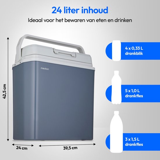 MEDION mobiele koelbox met verwarmingsfunctie (elektrisch, 2in1 koelen en verwarmen, 20 liter, draaggreep, 3in1 aansluiting 5V USB, 230V & 12V autoadapter, voor autotruck camping vakantie tuin festiva van Medion — afbeelding 4