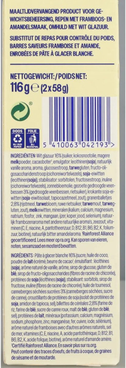WeCare Meal Replacement Bars Raspberry Almond - 116 gr