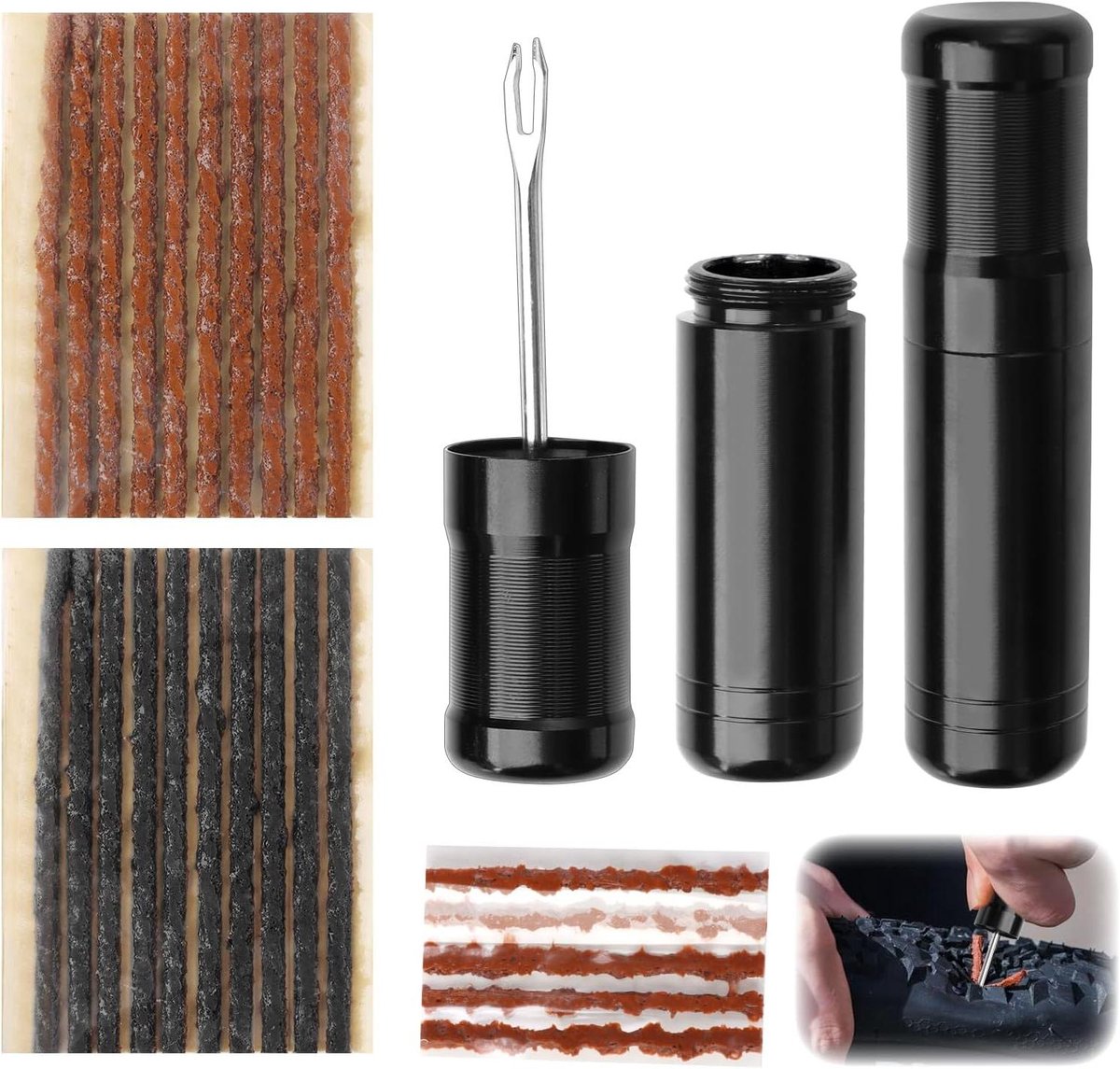 Allecto Plus - 26-delige tubeless reparatieset voor mountainbikes - inclusief insteekgereedschap en reparatiestrips - ideaal voor lekke banden - compatibel met mountainbikes