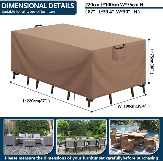 Wanocean Tuinmeubelset hoezen, tuinmeubelhoes waterdicht 420D Oxford anti-UV scheurbestendige rechthoekige rotan meubelhoezen 160 x 130 x 90 cm