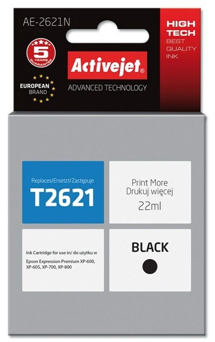 Activejet AE-2621N inkt (vervanging Epson 26 T2621; Supreme; 22 ml; zwart)