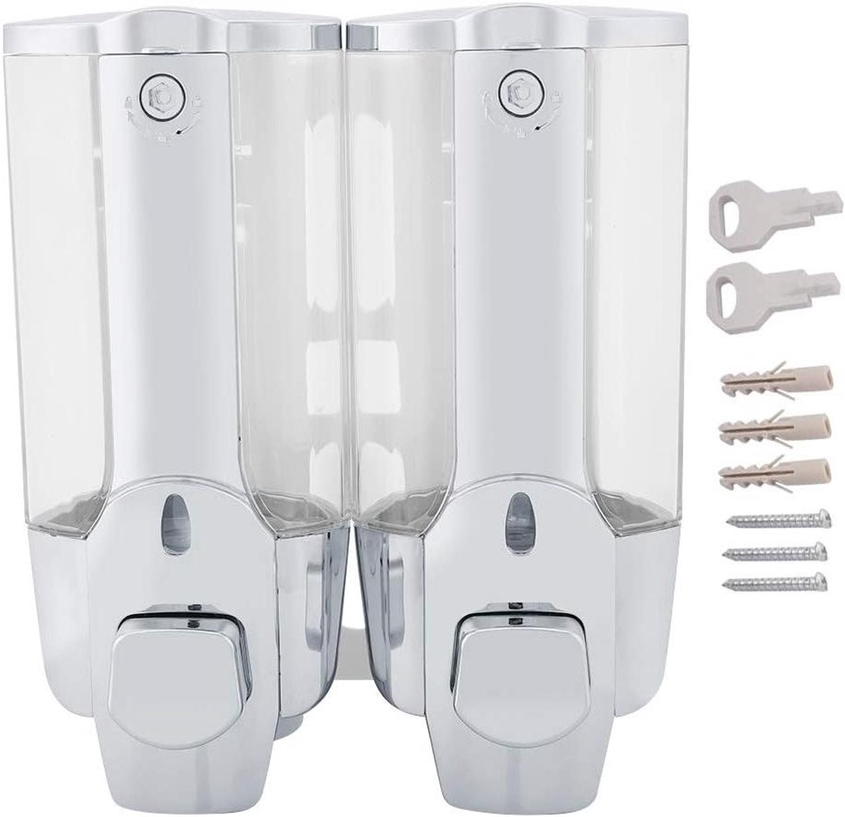 Allecto Plus - Zeepdispenser wandmontage voor shampoo en lotion - badkamer vloeistofcontainer met handdouche - verzamelset voor badkamer