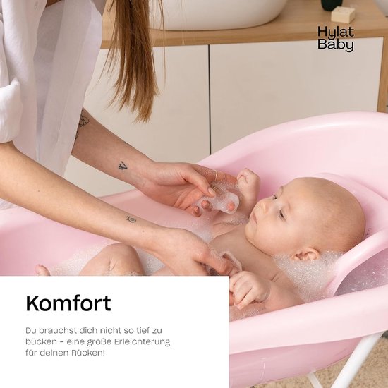 RFWR® Babybadje met Standaard en Stop - Comfortabele en Veilige Verzorgingsset voor Pasgeborenen - Roze van RFWR® — afbeelding 2