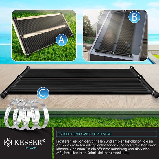 Froadp Zonneverwarming Voor Zwembad – Zonnecollector Mat Van NBR+PVC, 400x70 Cm, Chloor- En UV-bestendig, Geschikt Voor Elk Zwembad, Eenvoudig Te Installeren (zwart)