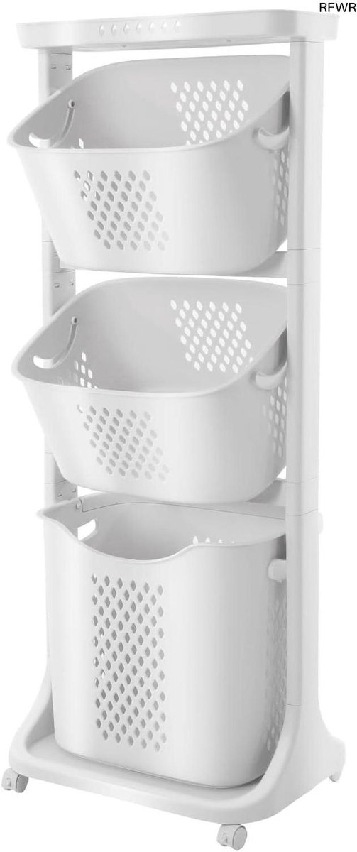 RFWR® Wasmand met 3 vakken en wielen voor eenvoudige sorteermogelijkheden