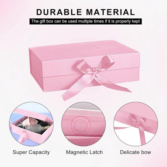 Magnetische Geschenkdoos Met Strik En Verlichting – 21 X 17 X 7 Cm, Met Deksel, Tas, Lint, Kaart, LED-snoer, Voor Bruiloft, Verjaardag En Kerst