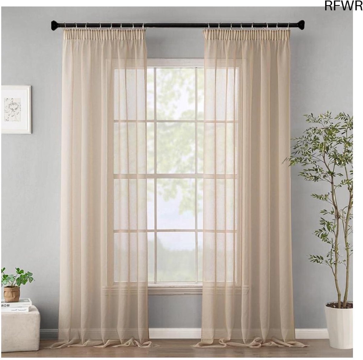 RFWR Transparante Vitrage Gordijnen Set van 2 voor Woonkamer en Slaapkamer - 140 x 245 cm - Beige