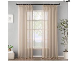 RFWR® Transparante Vitrage Gordijnen Set van 2 voor Woonkamer en Slaapkamer - 140 x 245 cm - Beige