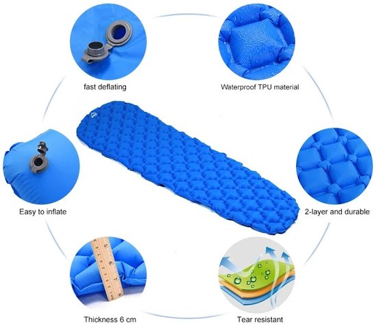 Opblaasbaar Camping Matras - Lichtgewicht Slaapmat - Luchtbed - Camping Matras - Compact Reismatje Voor Outdoor Kamperen - Luchtmat Voor Tent Wandelen Trekking - Nylon TPU Slaapmat - Draagbaar Met Draagtas - 4 Seizoenen Mat van The Friendly Swede — afbeelding 5