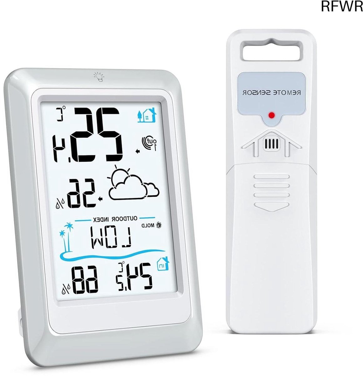 RFWR® Draadloos Weerstation met Buitensensor en Hygrometer – Nauwkeurige Temperatuur- en Vochtigheidsmonitor voor Binnen en Buiten