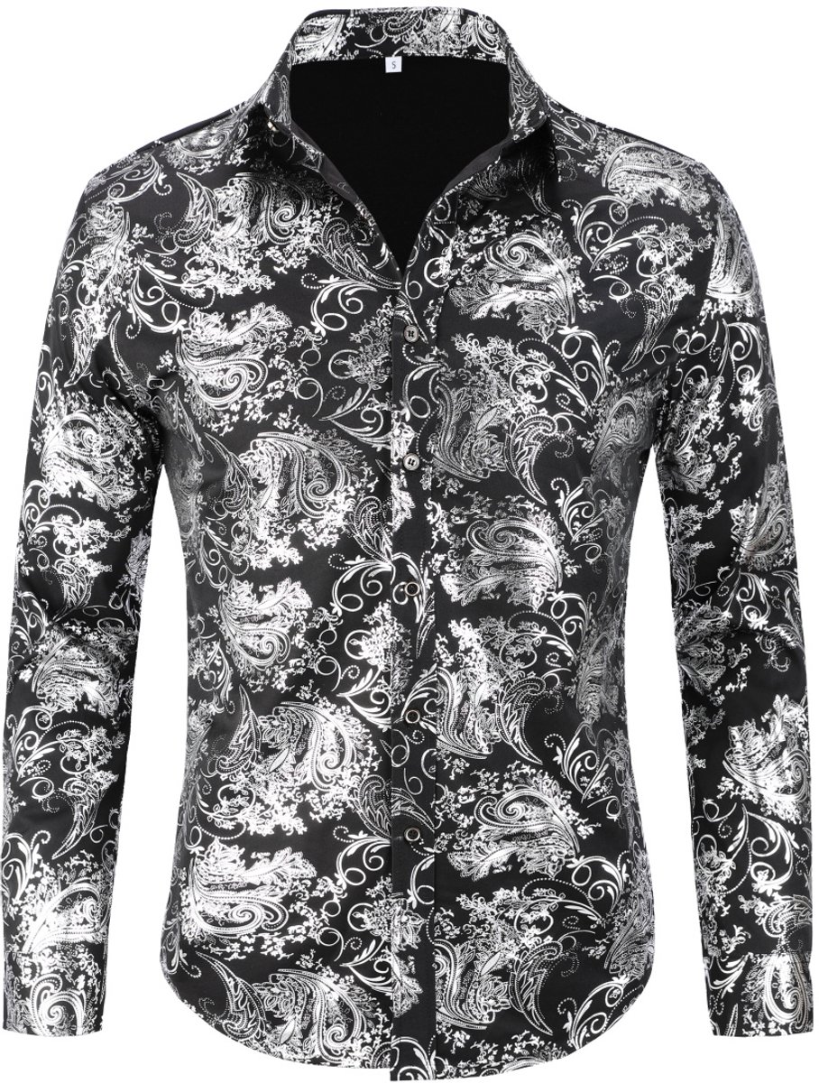 ALLTHEMEN Heren Print Langmouwen Shirt - Heren Lang Mouwen Overhemd - M