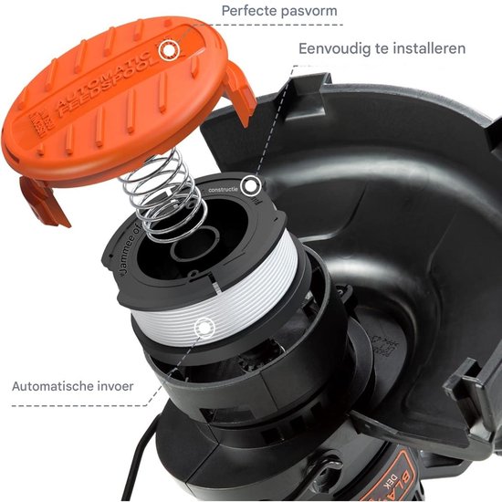 Tovbmup Trimmerspoelen - 8 trimmerkabels 2 doppen 2 veren - Geschikt voor Black & Decker-maaiers - 8 pack van Merkloos	 — afbeelding 3