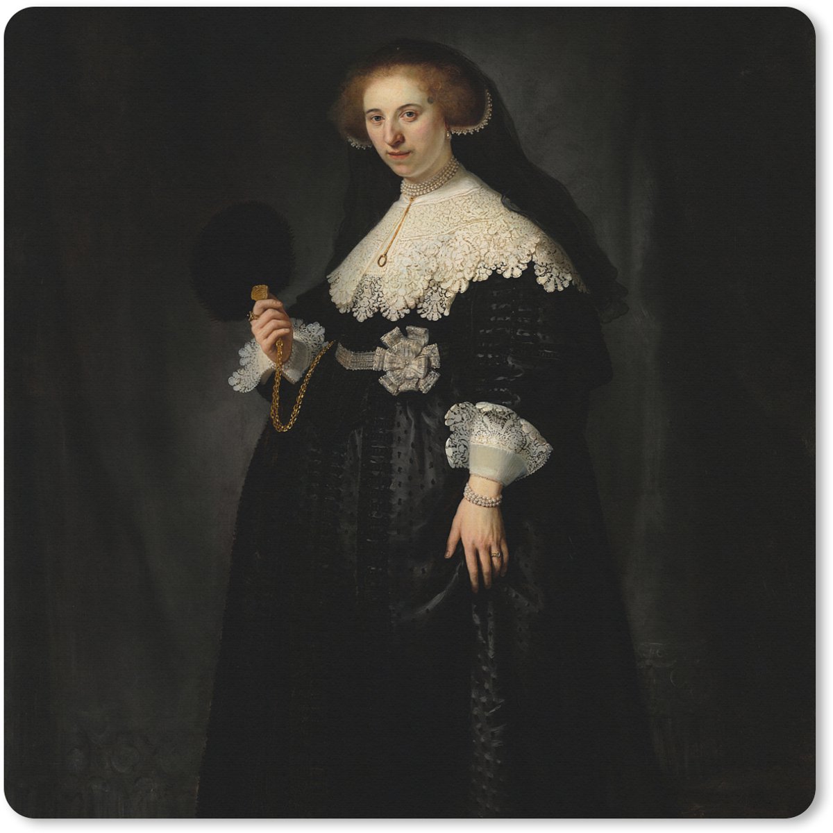 Muismat XXL 60x60 cm - Bureau onderlegger - Bureau mat Het huwelijksportret van Oopjen Coppit - Rembrandt van Rijn - Bureaumat - Gaming mousepad xl - Bureaulegger groot - Computer deskmat