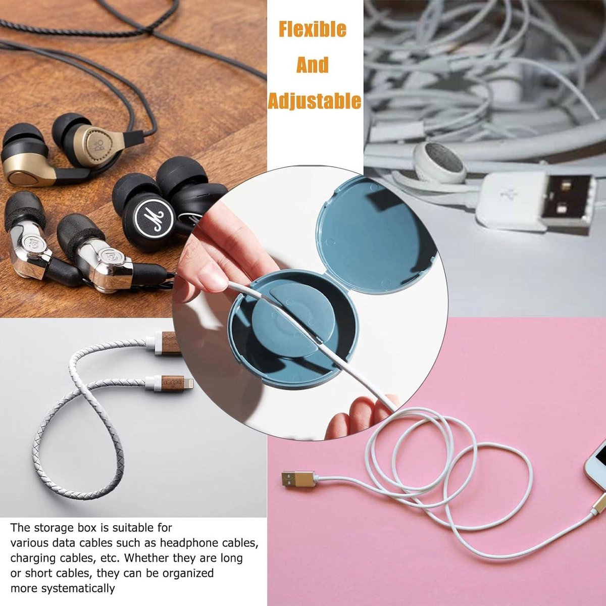 Kabelhaspel 4 stuks - Kabelorganizer voor USB-kabel hoofdtelefoonkabel datakabel - Kabelhouder en kabelopwikkeling met kabelbinders