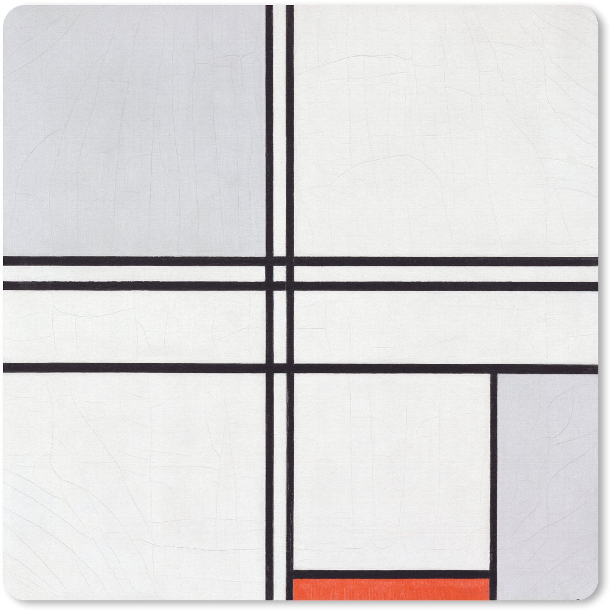 Muismat 30x30 cm - Mousepad Compositie 1 met rood en grijs - Piet Mondriaan - Muismatten