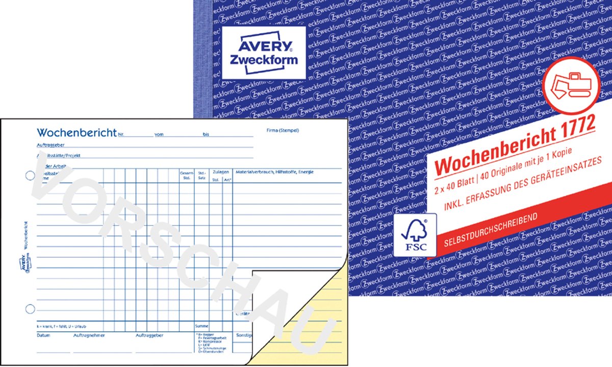 AVERY Zweckform Formularbuch 'Wochenbericht', SD, A5 quer