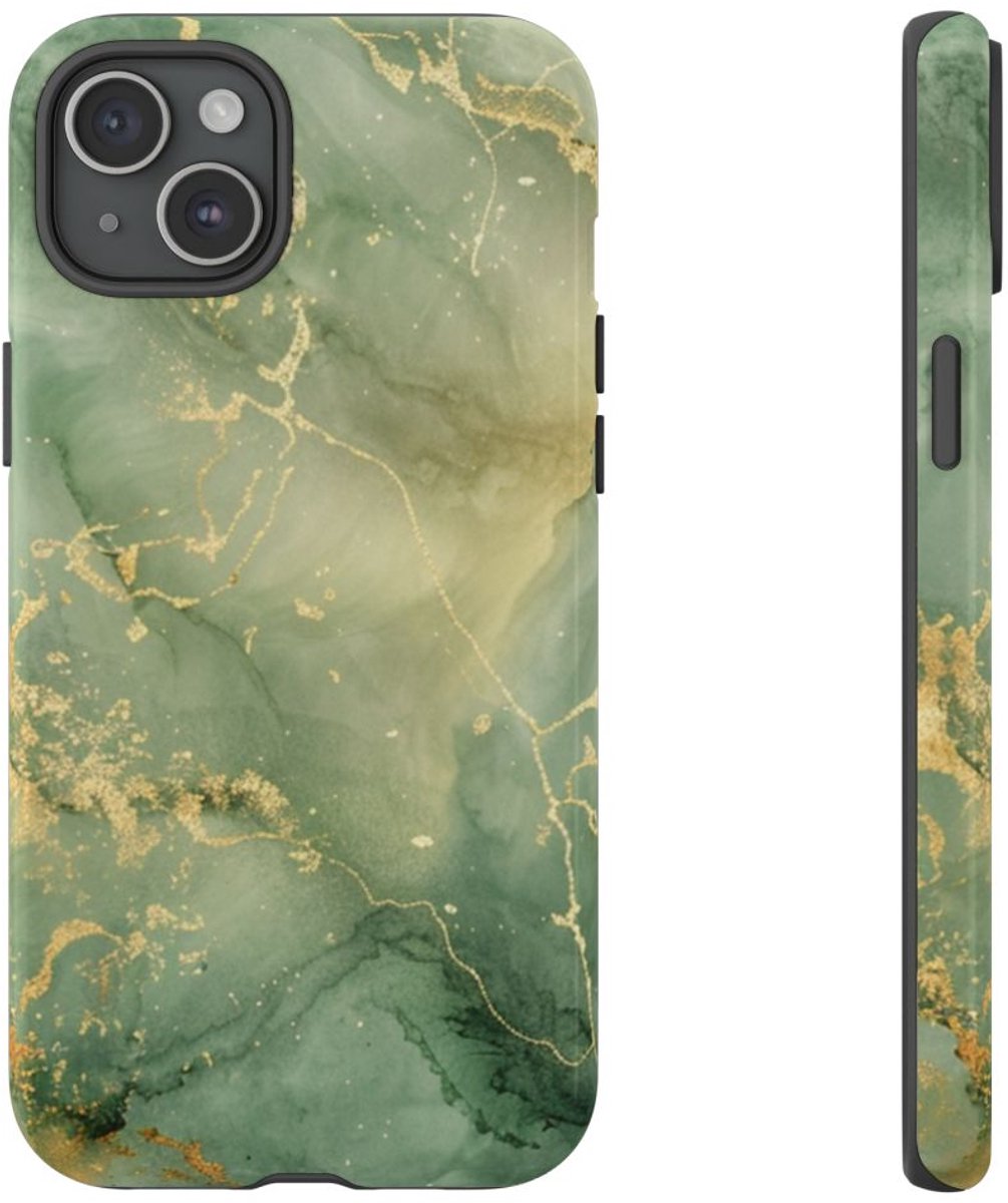 Groene en Gouden Marmer Abstract – Telefoonhoesje Geschikt voor iPhone 15 Plus