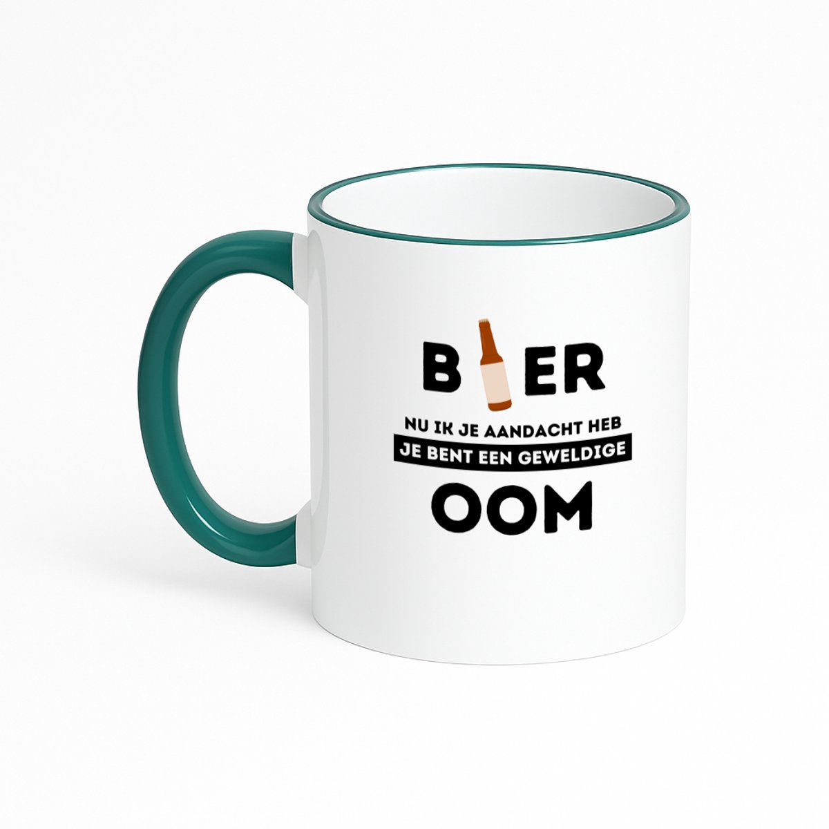 Hacebo® - bier, nu ik je aandacht heb je bent een geweldige oom koffiebeker met gekleurde rand donker groen - de beste oom - thee mok - koffie beker - verjaardagscadeau - verjaardag - cadeau - cadeautje voor oom - koffiemok - 330 ML