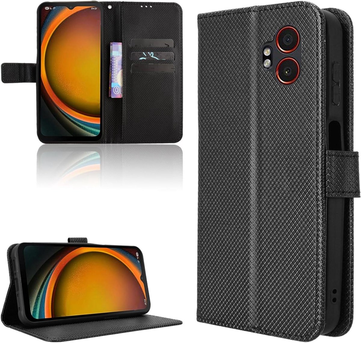 Portemonnee flip-case voor Samsung XCover 8 Pro - Zwart met standfunctie en kaartenvak.