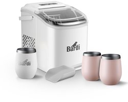 Bardi Deluxe IJsblokjesmachine Set 1,2 Liter Wit – 12KG IJsblokjes in 24 uur – met IJsschep – Inclusief 3 Luxe Thermosbekers en Ijsschep – Roze