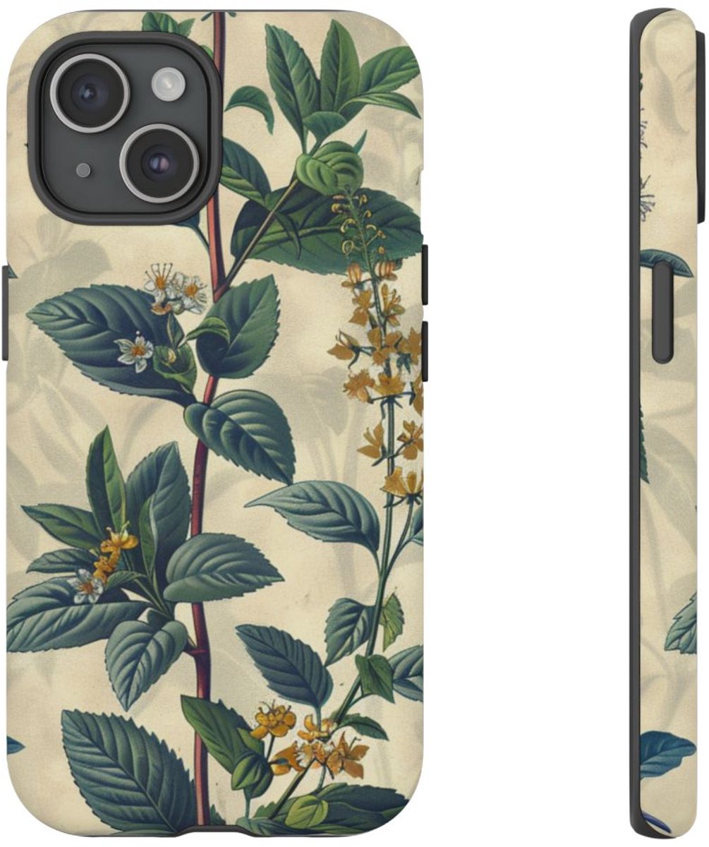 Vintage Botanisch Kruidenpatroon – Telefoonhoesje Geschikt voor iPhone 15