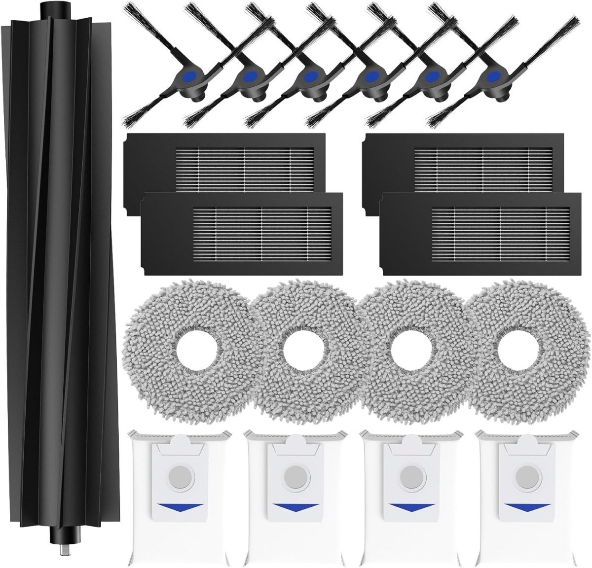 TOVBMUP 19 Stuks Stofzuigeronderdelen - Onderhoudsset voor Ecovacs Deebot X2 Omni/X2/X2 Pro - Geschikt voor Ecovacs Deebot X2 Serie - Incl. 1 Hoofdborstel, 4 HEPA-Filters, 4 Dweilpads, 4 Stofzakken en 6 Zijborstels