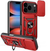 MobyDefend Hoesje - Geschikt voor iPhone 17 Pro Max - Pantsercase Met Draaibare Ring - Rood