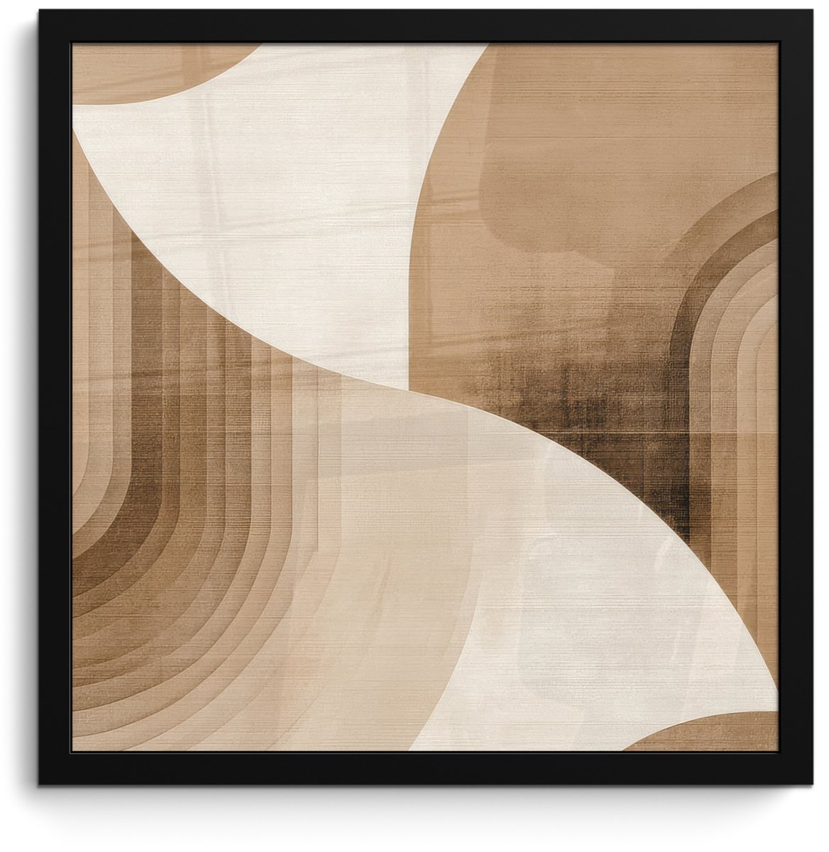 FrameYourWall Poster in lijst - Fotolijst 40x40 cm - Posters - Retro - Geometrische lagen - Aardetinten - Posterlijst zwart - Decoratie - Wanddecoratie woonkamer - Muurdecoratie slaapkamer