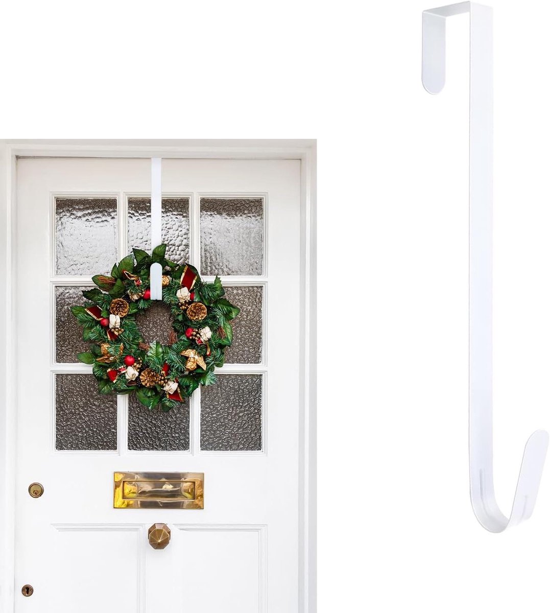 Kerstkrans hanger 38 cm metaal, witte sneeuwvlokken, kerstboom - deurdecoratie.