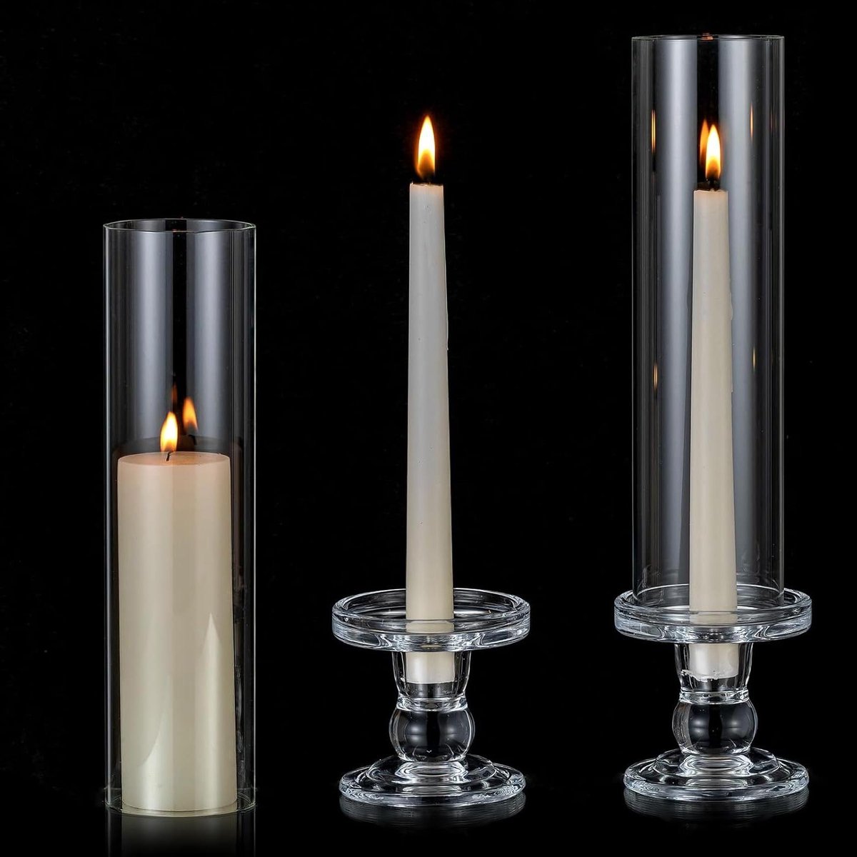 Allecto plus - Glas Kaarshouders Set van 2 - Transparante Lange Kandelaar voor Wedding Centrepieces - Taper Kaarsenstandaard met Open Eindigend Glas - Cilinder Kandelaar voor Pillar Kaarsen 35cm - Decoratie voor Tafels