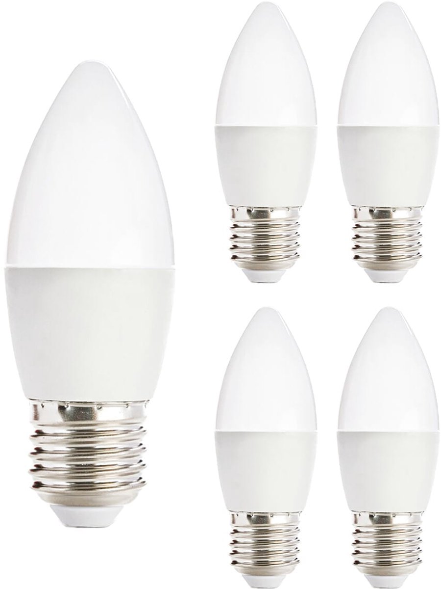 Kobi LED Lamp E27 6W - 470lm - 3000K - 230V - Voor Wandlamp, Eettafel of Slaapkamer - Kaarsvorm - 5 stuks