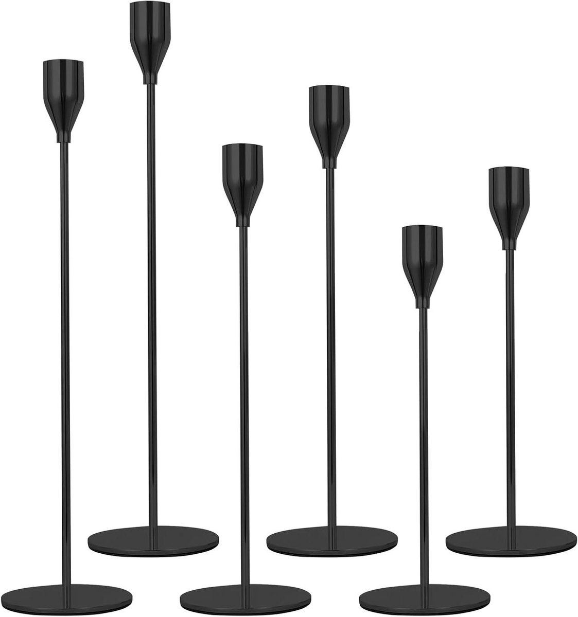 Allecto plus - Set van 6 zwarte metalen kandelaars voor woonkamer decoratie - vintage design - perfect voor dinerfeest bruiloft