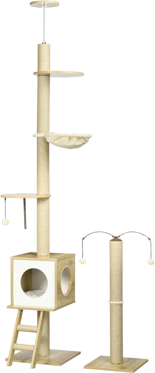 PawHut-kattenboom-spaanplaat-40x40x285cm-bruin