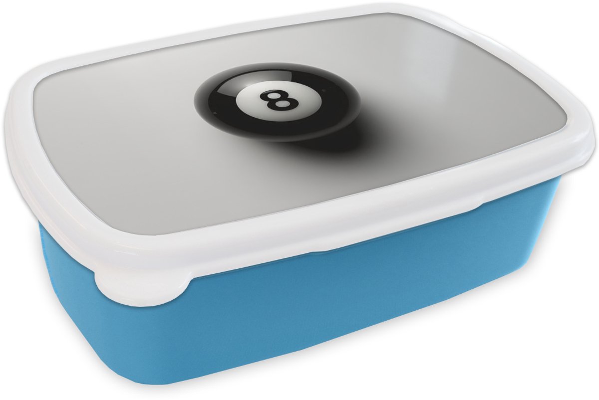 Broodtrommel Blauw - Lunchbox Biljartbal - Getal - Acht - Wit - Brooddoos 18x12x6 cm - Brood lunch box - Broodtrommels voor kinderen en volwassenen