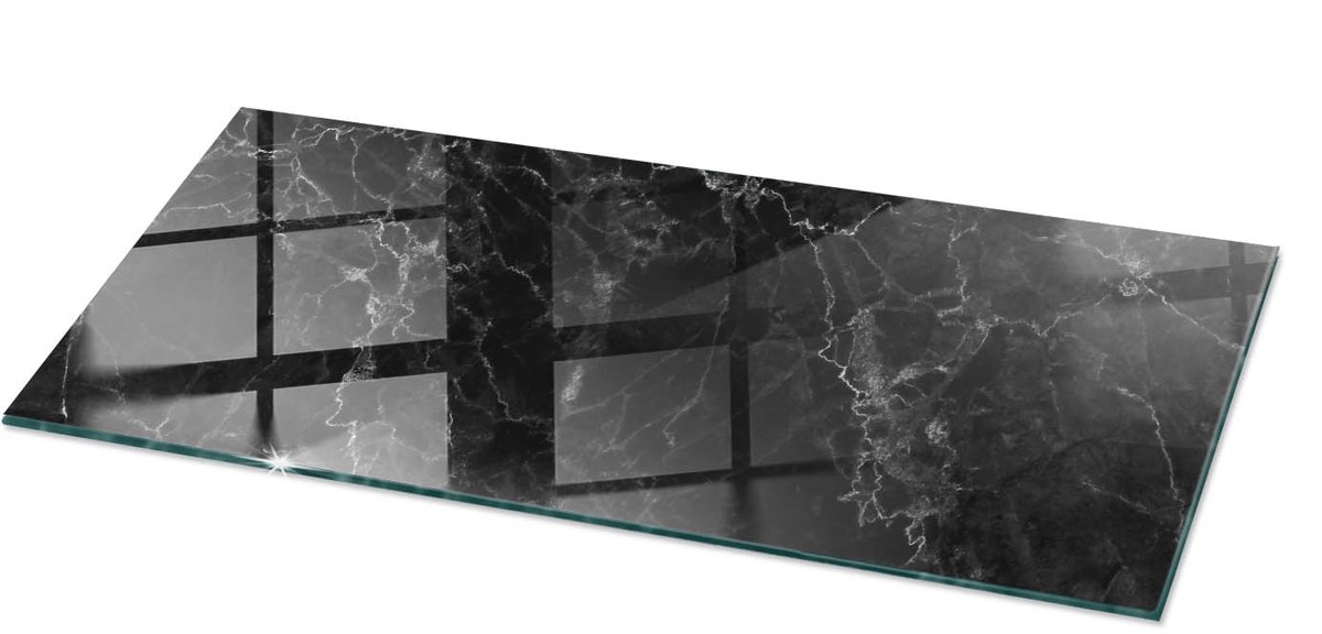 Tulup Tafelblad Glas - Marmerpatroon Met Aderen Glazen Tafelblad - 125 cm x 50 cm - Zwart Glazen Plaat - Rechthoekig Tafelblad Glas - Gehard Glazen Tafelblad Voor de Eettafel in de Eetkamer - Veiligheidsglas