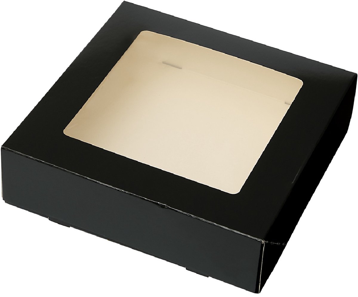Taartdoos met venster 19x19x5cm. Zwart 3st