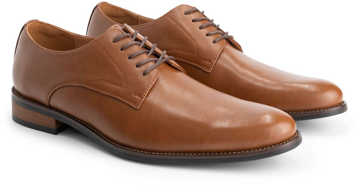 BRASJAS Heren schoenen - Nette schoenen van leer - Anti-slip zool - Bruin - Maat 45