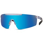 Zonnebril - Fiets - Sport - Festival bril - Rave - Voor heren en dames - Semi randloos - Glanzend - Zwart/transparant - Blauw spiegelglas