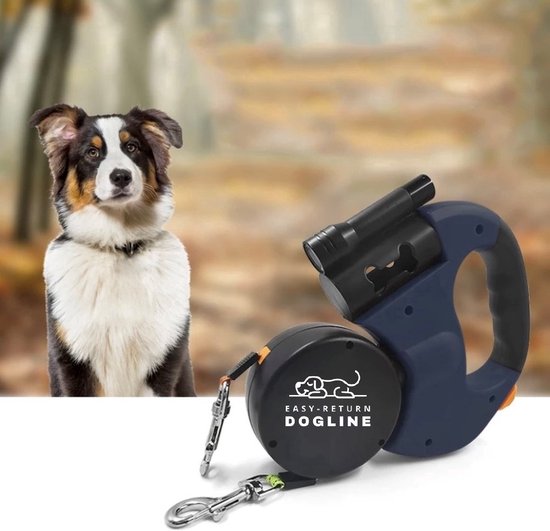 Dubbele Uittrekbare Hondenriem - HDW - Rolriem Voor 2 Honden - 3 Meter - Verstelbaar - Reflecterende Lijnen - Met Zaklamp en Poepzakjeshouder - 360° Draaibaar