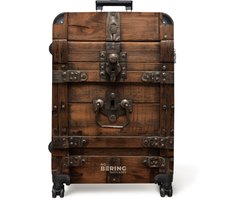 NoBoringSuitcases.com NoBoringSuitcases.com® - Koffer groot - Reiskoffer lichtgewicht - Vergrendelde houten kist met metalen banden - Rolkoffer met 4 wielen - 98 liter bagage