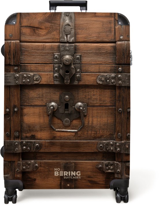 NoBoringSuitcases.com® - Grande valise - Valise de voyage légère - Coffre en bois verrouillé avec sangles métalliques - Trolley 4 roues - Grand trolley XL - 98 litres de bagages